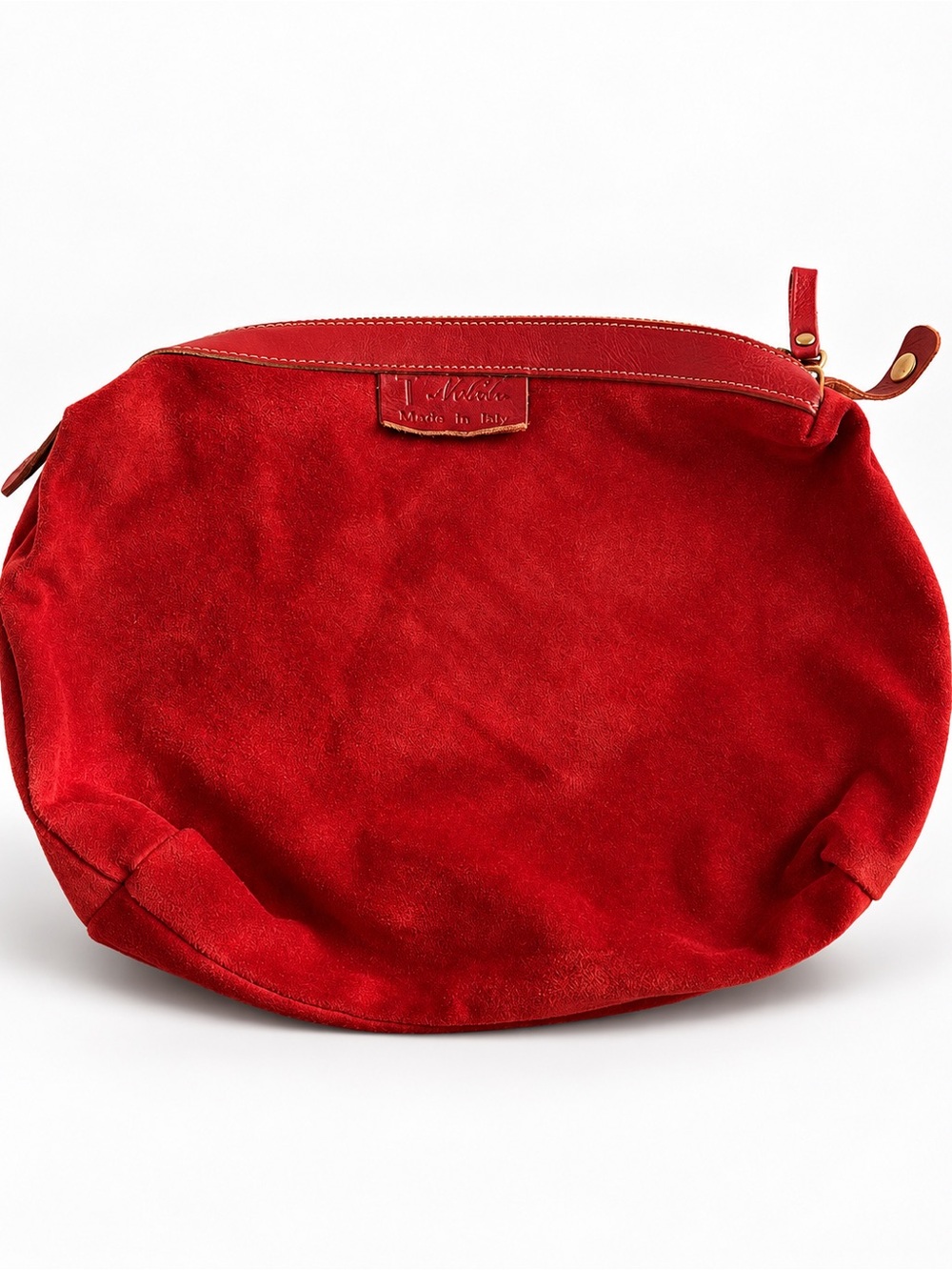 Italian Red Suede Leather Pouch Bag | Made in Italy Slouchy Clutch